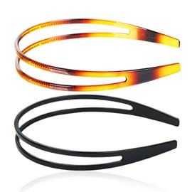 Set of 2 Simple Fashion Plastic Headband,Double Row Teeth Comb Hair Band,Fine Tooth Hairband Headwear Hair Hoop Hair Acessories for Women's Lady Girls (Black +Brown)