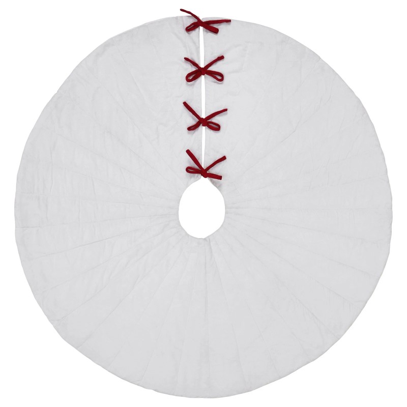 VHC Brands Quilted White Velvet Tree Skirt with Red Bow