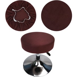 HuaLiSiJi Stool Cover, Round, 30-40 cm, Luxurious Fabric, Stretchy, Wrinkle-Free, Washable, Dustproof, Soft and Durable, Transformed Stools in Seconds (1, Coffee)