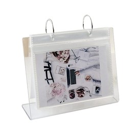 Zhichy Standing Photo Album, Tabletop Flip Photo Frame Photo Album 68 Pockets Desk Calendar Album Mini Poster Frame Acrylic Display Sign Holder,Large