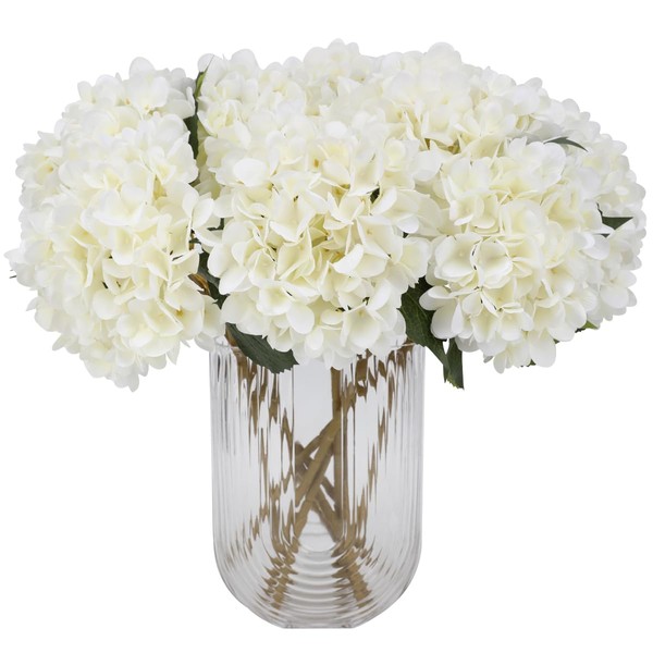 Tifuly White Hydrangea Artificial Flowers - 5 pcs Realistic Single