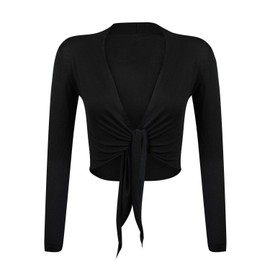 Gloop Women's Beautiful Elegant Long Sleeve Bolero Jacket Knot - Black , size: xl