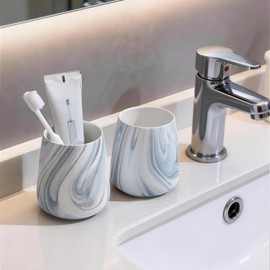2Pcs Toothbrush Holder for Bathroom - Marble Blue Ceramic Tooth Brushing Holders Set, Toothbrush Cup & Toothpaste Organizer for Bathroom Countertop, Makeup Brush Holder, Pen Holder for Home Storage