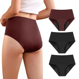 VOXSHE 3pk Incontinence Underwear for Women 100ml High Absorbency Leak Proof Underwear for Women Washable Womens Incontinence Panties for Bladder Leaks Black 2XL(2 Black/1 Red)