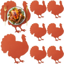 Remerry 6 Pcs Thanksgiving Placemats Turkey Shape Table Mats Washable Non-Slip Leather Fall Harvest Placemat Set of 6 for Thanksgiving Party Holiday Kitchen Dining Indoor Outdoor Decoration Gifts