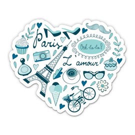 Paris Heart - 3" Vinyl Sticker - for Car Laptop Water Bottle Phone - France Travel Eiffel Tower Decal