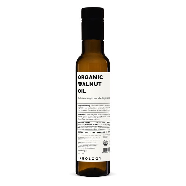 100% Organic Walnut Oil 8.5 fl oz - Cold-Pressed - Rich in Omega-3 - Supports Cognitive Health - Straight from Farm - Non GMO - No Additives or Preservatives - Recyclable Glass Bottle