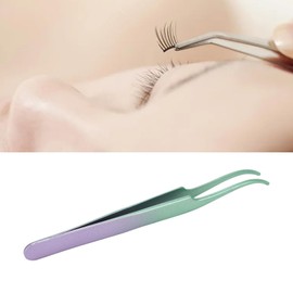 Lash Tweezers, Curved Comfortable Grip Green Purple Gradient Eyelash Extensions Tweezers Stainless Steel for Makeup