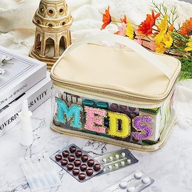 Neceser de Letra de Chenilla Bolsa de Maquillaje de Nailon Portátil Bolsa de Cosméticos de Parche Preppy con Cremallera Cosmetiquera de Almacenamiento