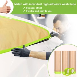 Yudahgan Pre-Taped Masking Paper-12 inch x 50 feet Automotive Paint Masking Paper, Painters Paper for Cars and Auto Body, Floor Protection,Wall Covering(Masking Paper:6rolls,Tape:3rolls)