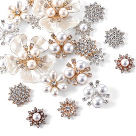 20PCS Pearl Flower Buttons, Vintage Pearl Embellishments Faux Pearl Flower Brooch Rhinestone Pearl Buttons Wedding Jewelry Brooch Charms for Women Jewelry Making DIY Clothes Craft Bag Shoes Decoration