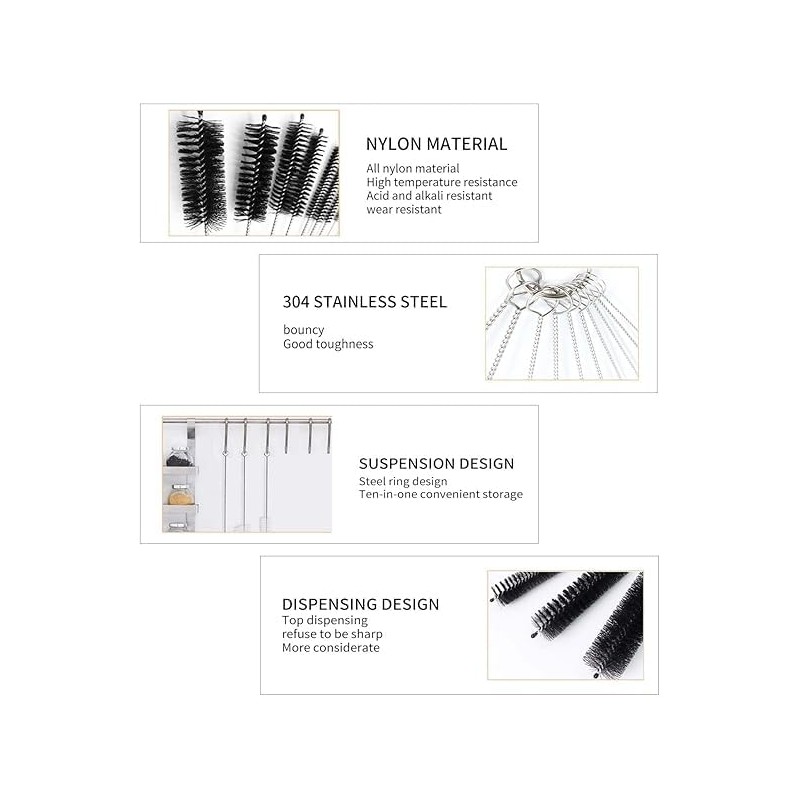 13-Piece Stainless Steel Flexible Cleaning Brush Set (22cm) – Durable