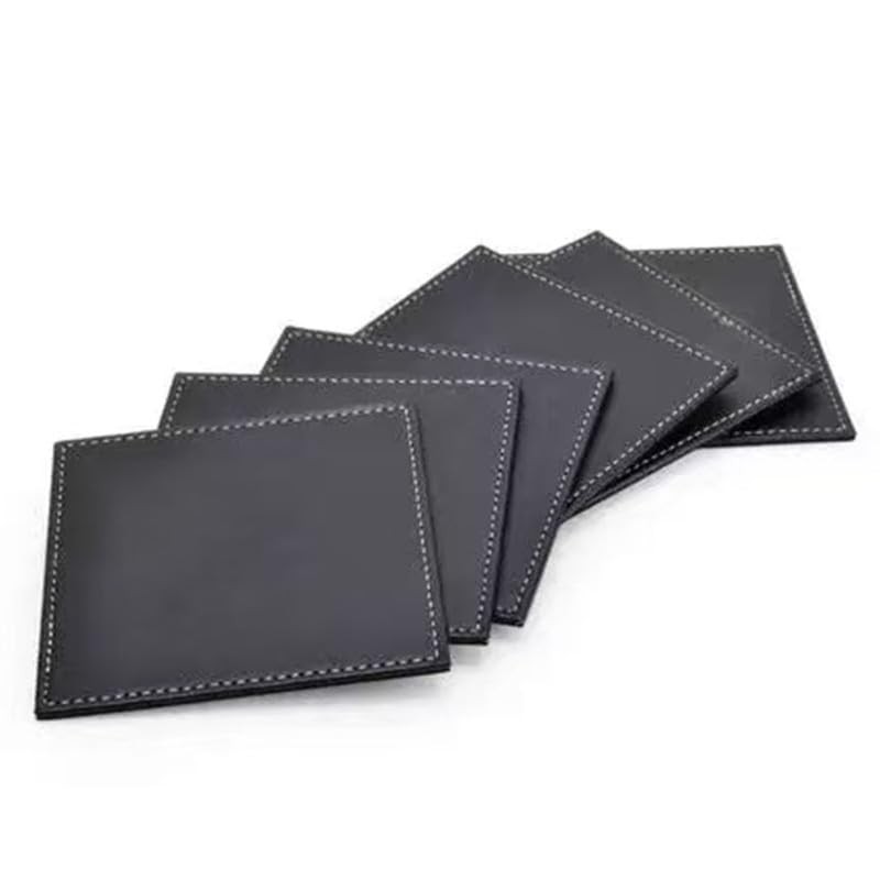 Black Leather Coasters Set in 8pcs,Square Leather Coaster 10cm*10cm,Leather Cup