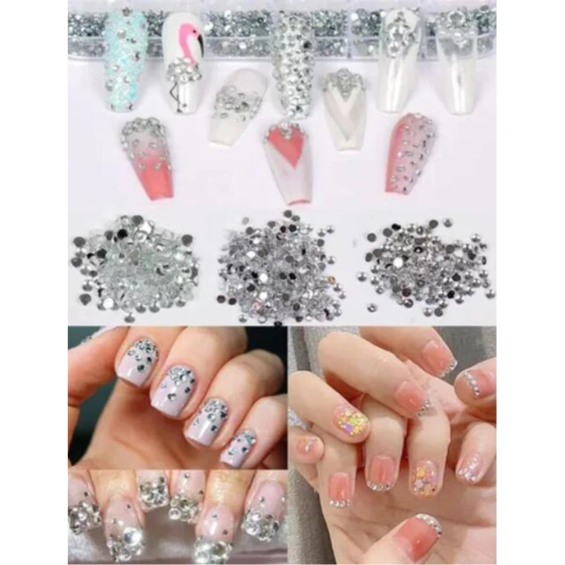Decoración De Uñas Strass para uñas, 3 Cajas Strass 48