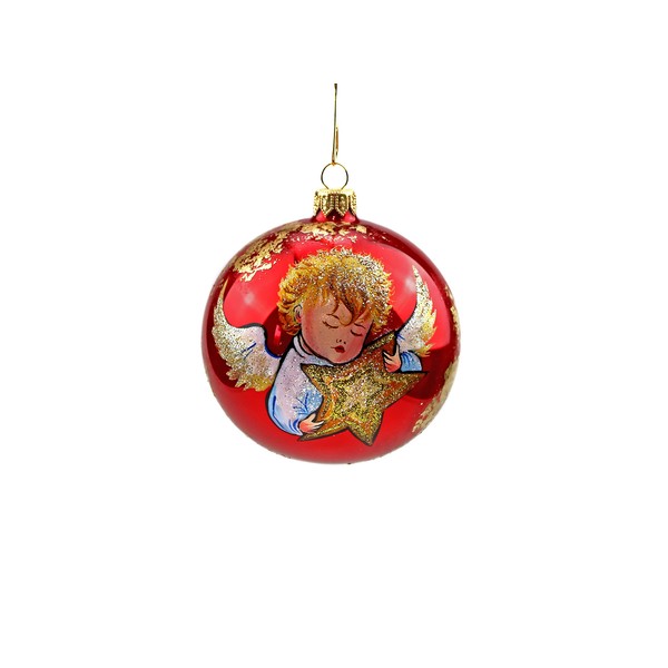 Victoria Bella 3.5-inch Hand-Painted Glass Christmas Tree Ball, 'Angel on