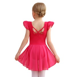 MdnMd Girls Dance Ballet Leotards Dresses for Toddler Ballerina Outfit Skirt Hollow Knot Back Flutter Sleeve (Rose, 4-6 Years)