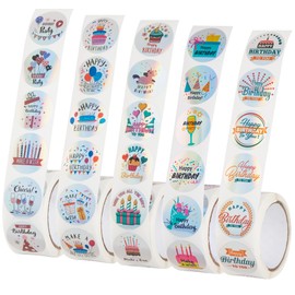 TOCCOOL Happy Birthday Roll Stickers, Happy Birthday Greeting Stickers, 1 Inch Pattern Decorative Stickers, Round Labels Banner, Seal Stickers for Gift Party Envelope Decoration (Colorful 1000Pcs)