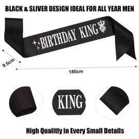 Dimetey Birthday King and Sash for Men, Birthday Decoration Sets for Men, Birthday Gifts for Men, Birthday Party, Prom, Decorations for Men (Silver)