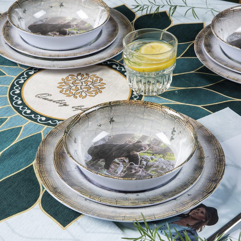 Melamine Dinnerware set for 4 - Dinner Plates Bowls Set