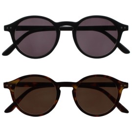 OPULIZE REY Reading Sunglasses - 2-Pack - Retro Round Frame - Matt Black, Brown Tortoiseshell - Mens Womens - Spring Hinges - SS56-12 - +2.50
