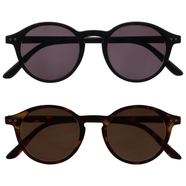 OPULIZE REY Reading Sunglasses - 2-Pack - Retro Round Frame