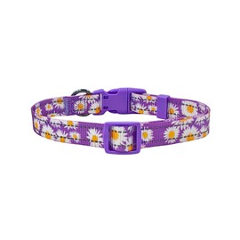 Olahibi Floral Pattern Dog Collar, Pretty Daisy Print, Durable Nylon with Reflective Stripes, Adjustable Length, for Medium Dogs.(Medium, Purple Daisy)