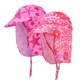 Mayoii 2 Pcs Baby Toddler Sun Hat Baby Swim Hat UPF 50+ Summer Cap with Strap Adjustable Flap Sun Protection Beach Hat for 1-7 Years (UK, Alpha, One Size, Baby, Muiticolor-pink2)