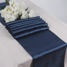 WedDecor Satin Table Runner 11x108 inch Dining Table Wedding Decorations Tabletop Decor Smooth Fabric Party Table Runner Holiday Christmas Banquet Home Decor Kitchen, Navy, 1pc