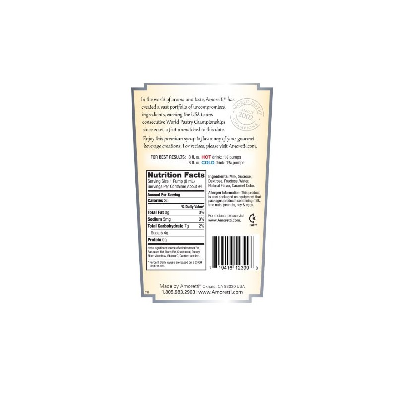 Amoretti Premium Syrup, Crema Di Tiramisu, 25.4 Ounce