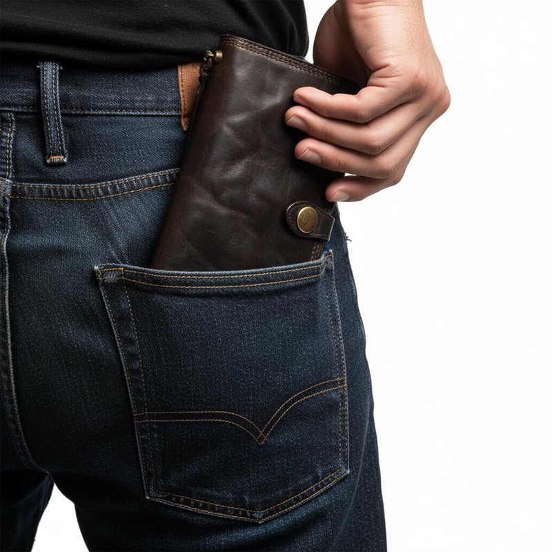 IJUN Full Grain Leather Handmade Bifold Long Wallet for Men