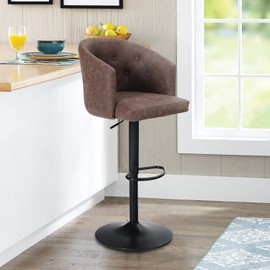 Maison Arts Adjustable Swivel Bar Stool, Brown, Metal Frame, Faux Leather Seat
