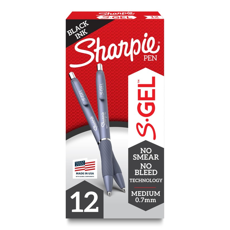Sharpie S-Gel Gel Pens, Blue Barrel, Medium Point (0.7mm), Black