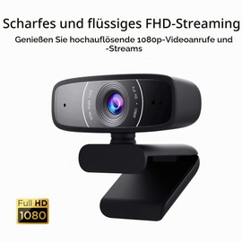 ASUS Webcam C3 Full HD USB Camera 1080p Resolution 30FPS Beamforming Microphone 360° Rotation Compatible with Skype, Teams and Zoom