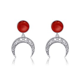 Natural Red Agate Crescent Earrings 925 Sterling Silver Celtic Knot Moon Earrings Red Gemstone Dangle Earrings Delicate Western Jewelry Gift for Christmas valentine, BETHZA Jewelry