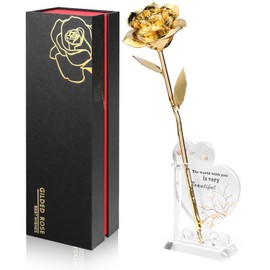 Ariceleo Gold Dipped Rose Real 24K Gold Rose, Genuine One of a Kind Rose Hand Dipped in 24K Golden Roses Romantic Gifts for Women in Her Birthday Anniversary Valentines Day Mothers Day