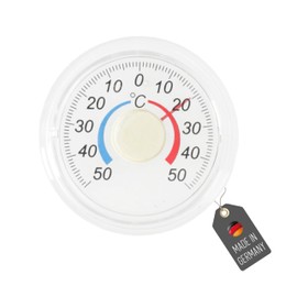 Lantelme Fensterthermometer | Auswahl Bimetall oder Messflüssigkeit | Thermometer mit Saugnapf oder Klebepad Kunststoff oder Aluminium | Made in Germany | Fenster Außen geeignet (Transparent Rund)