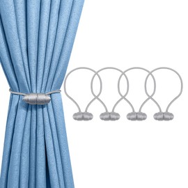 Tifanso Gray Magnetic Curtain Tiebacks - 4pcs Decorative Curtain Tie Backs, No Drill Closure Drapery Tiebacks Holdbacks, Boho Drapes Straps Ropes for Bedroom, Bathroom, Farmhouse Decor