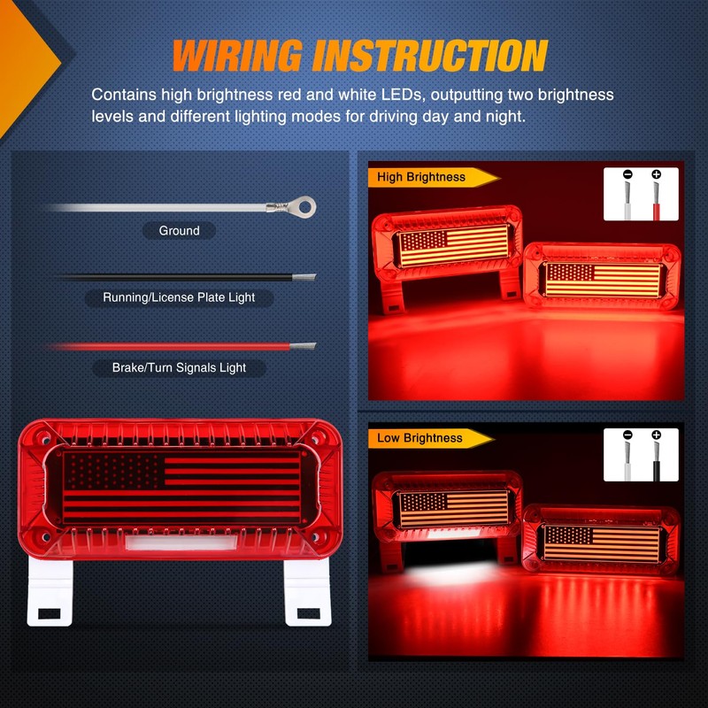 Nilight RV Tail Light 2PCS 72 LED Red Running Stop