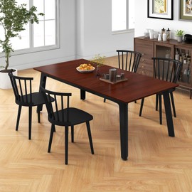 Giantex Windsor Dining Chairs Set of 4, Black Wooden Kitchen Chair, American Country Dining Chairs w/Rubber Wood Frame & High Spindle Back, Farmhouse Armless Side Chair for Home Living Room