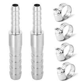 TAISHER 5PCS 304 Stainless Steel Hose Barb Fittings 1/2 Inch to 3/8 Inch Barb Hose, Hose Barb Reducer Splicer Mender Union Air Water Fuel with 10PCS Hose Clamp