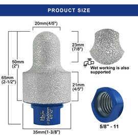 HXIN Brazed Diamond Finger Milling Bit with 5/8-11" Diamond Cone Chamfer Bit End Mill Router Bit for Dry/Wet Enlarging Shaping Hole on Porcelain Ceramic Tile Granite Marble CN2035 (4/5" to 1-3/8")