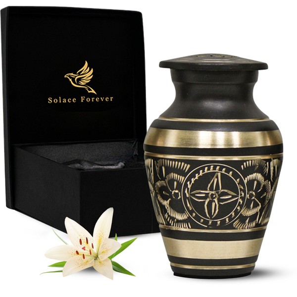 Black Keepsake Urn - Small Urn with Black Box & Bag - Mini Urn for Ashes - Honour Your Loved One with Small Black Urn - Handcrafted Funeral Cremation Urn for Human Ashes or Pet