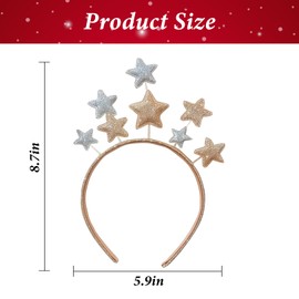 Christmas Headbands for Kids,1 x Christmas Star Headband Cute Glitter Silver Gold Star Party Holiday Headbands Xmas Hair Band Christmas Hair Accessories for Boys Girls Birthday Christmas Party Favors