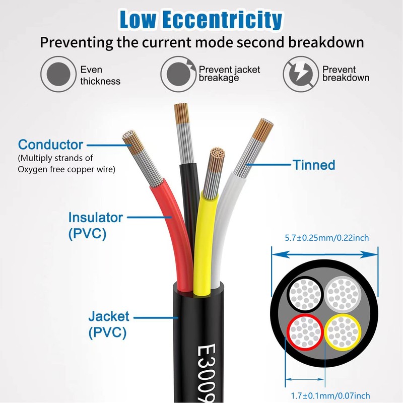 Matugajp 20awg 0.5mm² Electrical Wire 4 Core Extension Cable 20