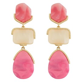 Acrylic Geometric Earrings Multilayer Resin Earrings Long Drop Dangle Earrings Acetate Tassel Earrings Long Pink Cute Jewelry Design for Women (Pink)