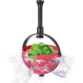 4All Salad Spinner Rotating Seive Easy Spin Centrifugal Dehydration Vegetable Washer Dryer BPA Free Kitchen Washing Filter with Foldaway Handle Reusable Manual Lettuce Spinner (Red)
