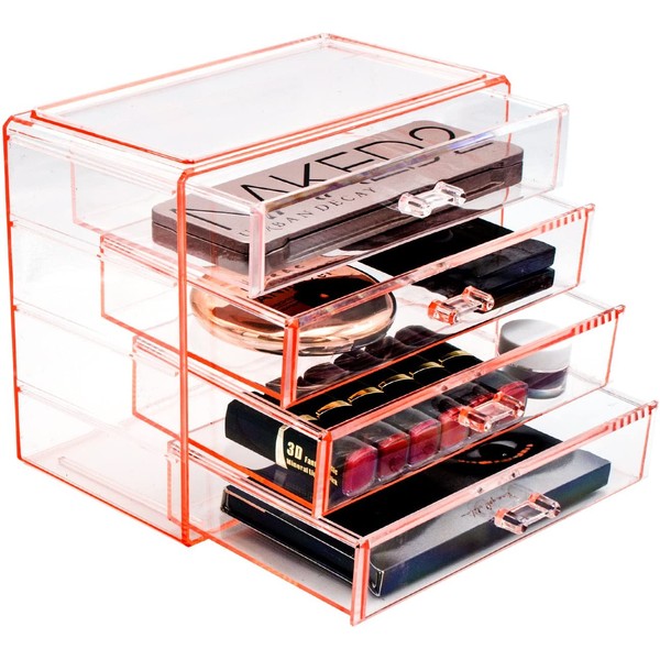 Sorbus® Acrylic Cosmetics Makeup and Jewelry Storage Case Display– 4 Large Drawers Space- Saving, Stylish Acrylic Bathroom Case Great for Lipstick, Nail Polish, Brushes, Jewelry and More (Pink)