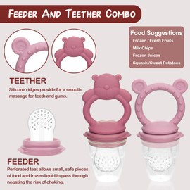 WAJIAYON Baby Breastmilk Popsicle Molds & Baby Fruit Feeder (4 Pack), Baby Food Freezer Tray Storage Containers, Silicone Teething Pacifier Feeder and Teether for Babies,Baby Feeder（Pink）