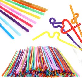 Flexible Straws, Happybase 200pcs Colorful Disposable Plastic Long Plastic Drinking Straws(0.23'' Diameter and 10.2" Long)