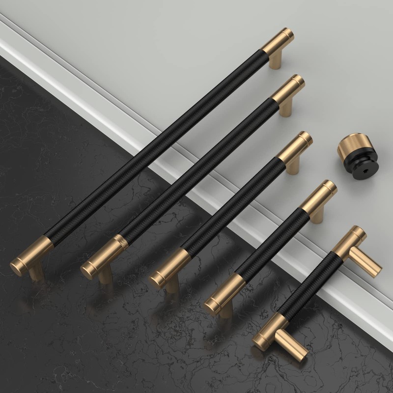 Amerdeco 10 Pack Matte Black Gold Cabinet Pulls 5 Inch